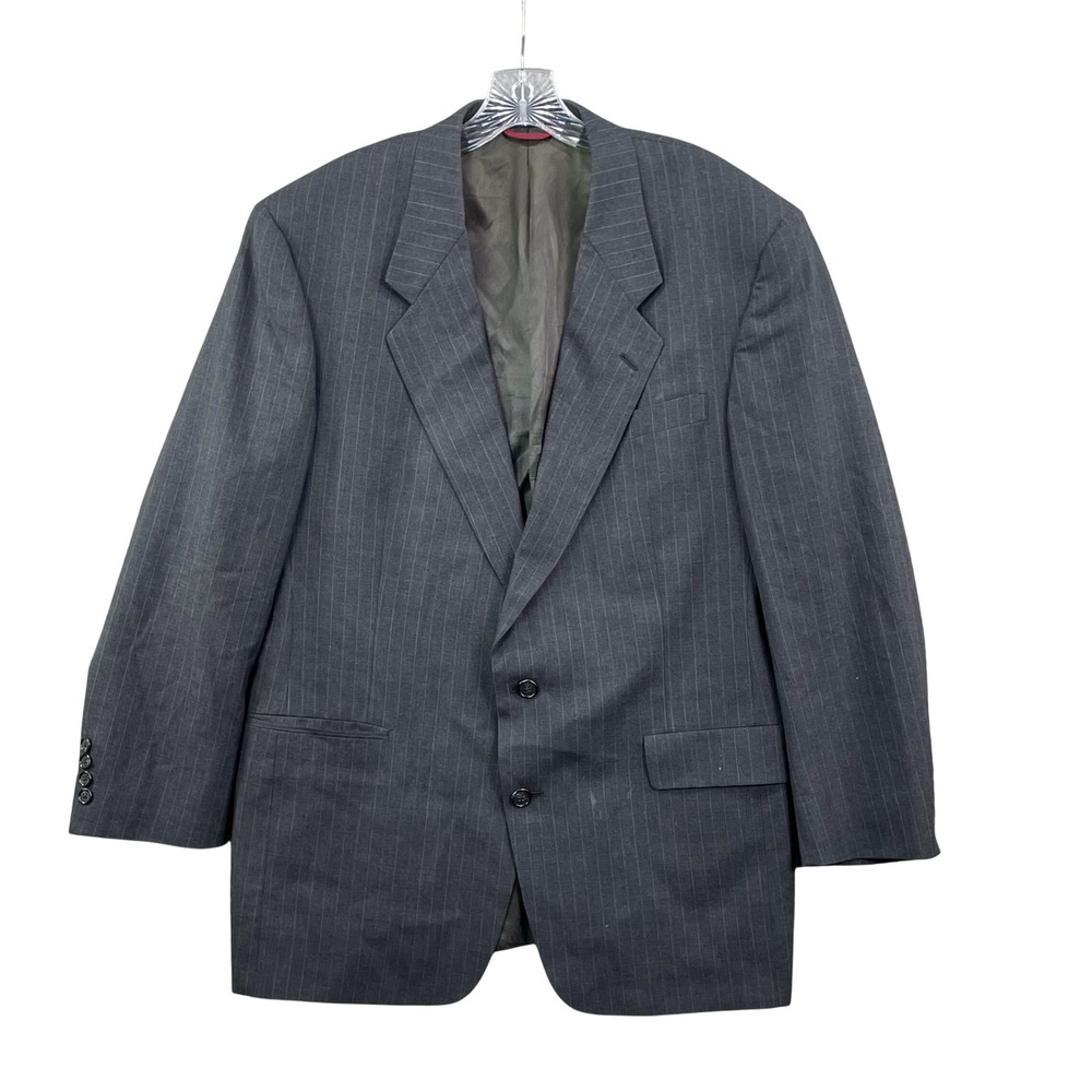 Hart Schaffner & Marx Blazer Mens 43L Gray Pinstripe Wool Two Button Suit Jacket